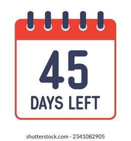 45 days left icon,countdown daily page calendar template vector illustration.