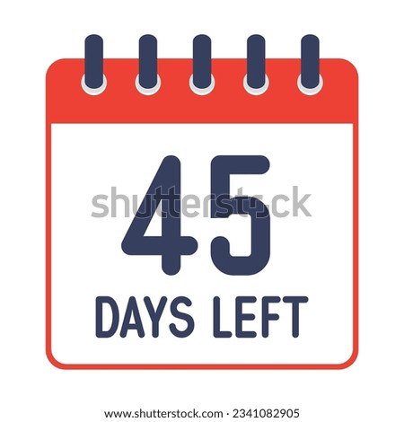 45 days left icon,countdown daily page calendar template vector illustration.