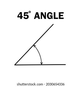 45 degree angle. Geometric mathematical forty five degrees angle with arrow vector icon isolated on white background. Educational learning materials