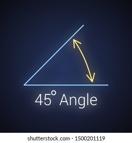 45 degree angle neon icon, isolated icon with angle symbol and text
