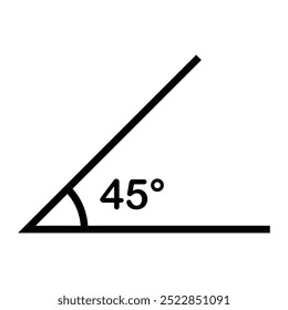 45 degree angle vector icon. Simple geometric illustration for mathematics, geometry, and design projects. Isolated on white background.