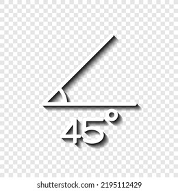 45 degrees angle simple icon vector. Flat design. White with shadow on transparent grid. 