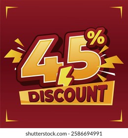 45% discount banner with dynamic typography, lightning effects, and a vibrant red-yellow theme, ideal for e-commerce, sales promotions, and special discount campaigns