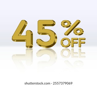 45% discount. golden 3d number. Special sale offer with 45% discount. Sale discount offer..