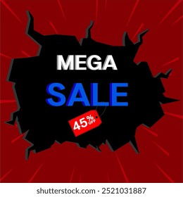 45% de descuento. mega venta. diseño azul del icono 3D, con muchos detalles de descuento estupendos. Ilustración vectorial.