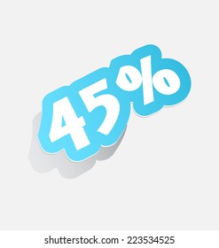 45% Discount price tag forty-five percent  blue stickers with shadow 3d label. vector illustration