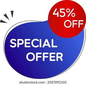 45% discount. sale banner, big sale special offer. 45 percent discount. end of season banner special offer. red and blue.