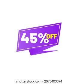 45% discount sticker. 45% off sale tag isolated in white background. Discount tag label, symbol, badge, icon, emblem for advertising campaign in retail. Discount tag template. Design element for promo