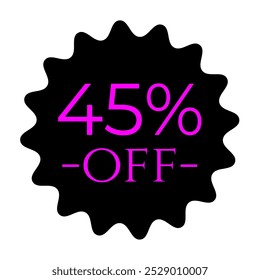 45% discount tag, magenta and black. Marketing promotions, retail sales. modern offer tag. Minimalist label