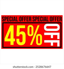 45% discount tag, red and yellow rectangular shape, perfect for commerce, marketing promotions and retail sales