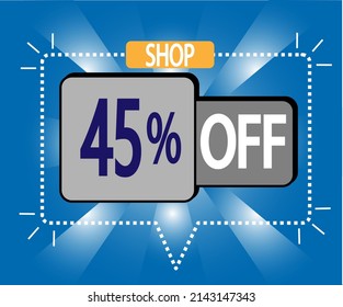 45% de descuento. ilustración vectorial en azul y gris para tiendas, compras y promoción. banner para oferta especial