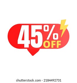 oferta flash del 45%, icono de descuento súper rojo, ilustración vectorial
