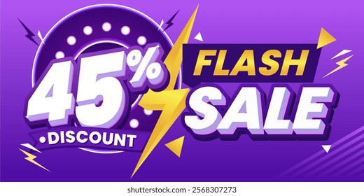 45% Flash Sale Discount Banner with Vibrant Purple Lightning Design