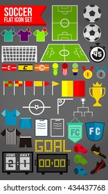 45 flat soccer icon set