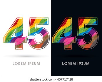 45 Font , colorful wave, designed using colorful grunge brush graphic vector