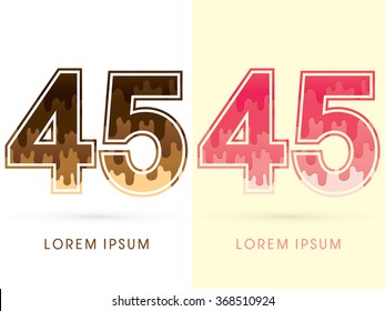 45 Font Number, Chocolate and strawberry melt graphic vector