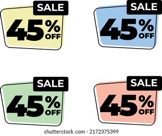 45% forty five off tag percent discount sale black letter yellow blue green pink background