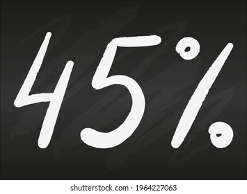 45 fourty five percent sign on black chalkboard Simple flat vector illustration