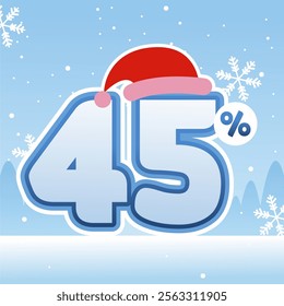 45% Holiday Discount with a Winter Touch On Blue Background