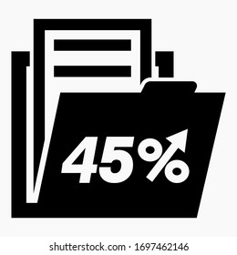 45% increase in stock prices. Increase in the value of securities. The rise of corporate bonds. Increase in income. Vector icon.