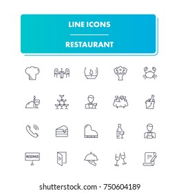 45. Line icons set. Restaurant pack. Vector illustration with food and drinks