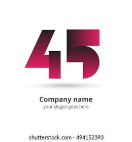 45 logo icon flat and vector design template. Monogram numbers four and five. Logotype fourteen-five with gradient color. Creative vision concept logo, elements, sign, symbol for card, brand, banners.