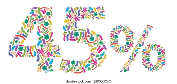 45% made of Bacteria isolated on white background, bacteria font. Vector illustration.