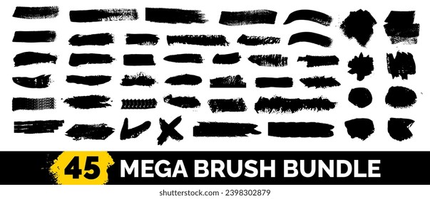 45 Mega bundle collection of different ink Vector Black paintbrush strokes. rectangle, square and round freehand drawings. Dirty watercolor texture, use to social media business background decoration.