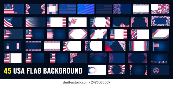 45 mega set of modern abstract shape united state of America  background design template. USA flag banner bundle. USA flag design bundle with abstract shape.