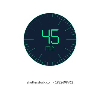 45 min Timer icon, 45 minutes digital timer. Clock and watch, timer, countdown