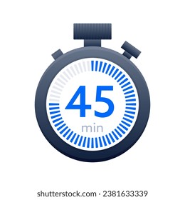 45 min timer and Stopwatch icons. Countdown symbol. Kitchen timer icon. Vector illustration