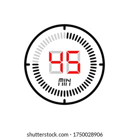 Icono de 45 minutos aislado en fondo blanco. icono del vector de cronómetro, temporizador digital. reloj y reloj, temporizador, símbolo de cuenta regresiva. Ilustración vectorial para logotipo, web, aplicación, interfaz de usuario.