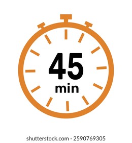 45 minute Timer, clock, icon vector stopwatch isolated icons. Countdown timer symbol.