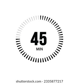 45 Minute timer clock. 45 min stopwatch icon countdown time digital stop chronometer.
