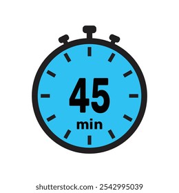 45 minutos Timer, relógio, cronômetro ícones isolados. Símbolo de timer de contagem regressiva. Temporizador de minutos, Medida de tempo, Cronômetro, Alarme.