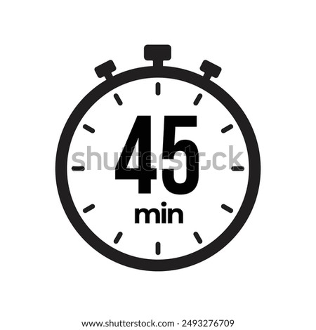 45 minute Timer, clock, stopwatch isolated icons. Countdown timer symbol. Label cooking time. Minute timer, Time measure, Chronometer, Alarm, Kitchen timer, label, sticker, stamp.  Vector illustration