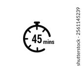 45 Minutes Clock Icon white design background.