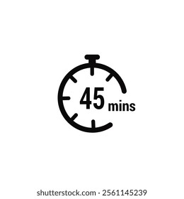 45 Minutes Clock Icon white design background.