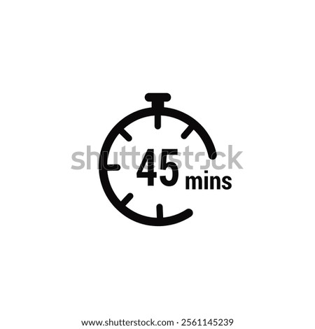 45 Minutes Clock Icon white design background.