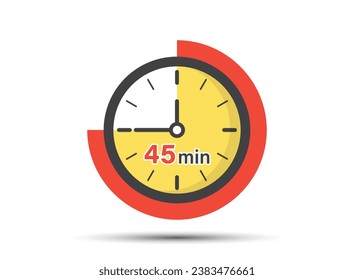 45 minutes on stopwatch icon in flat style. Clock face timer vector illustration on isolated background. Countdown sign business concept.