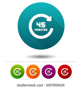 45 Minutes rotation icon. Timer symbol sign. Web Button.