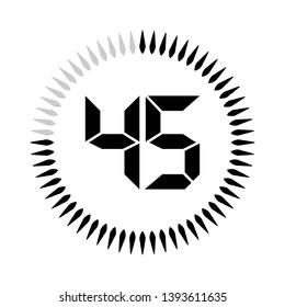 The 45 minutes or seconds, stopwatch vector icon, digital timer. clock and watch, timer.