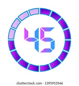 The 45 minutes or seconds, stopwatch vector icon, digital timer. clock and watch, timer.  Modern style in neon color.