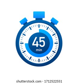 The 45 minutes, stopwatch vector icon. Stopwatch icon in flat style, timer on on color background. Vector illustration