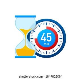 The 45 minutes, stopwatch vector icon. Stopwatch icon in flat style, timer on on color background. Vector illustration.