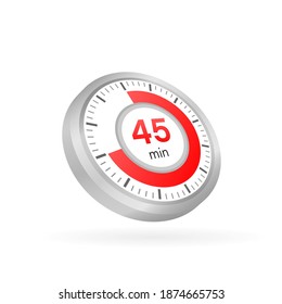 The 45 minutes, stopwatch vector icon. Stopwatch icon in flat style on a white background. Vector stock illustration.