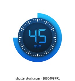 The 45 minutes, stopwatch vector icon. Stopwatch icon in flat style on a white background. Vector stock illustration.