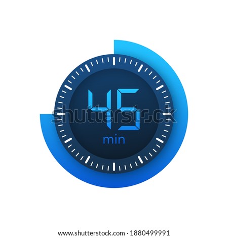 The 45 minutes, stopwatch vector icon. Stopwatch icon in flat style on a white background. Vector stock illustration.