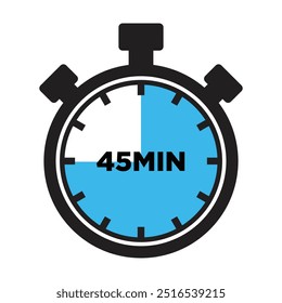 45 Minutos Ícone De Temporizador, Design Plano Moderno. Relógio, Cronômetro, Mostrando quarenta e cinco minutos Label. Hora da cozinha, Indicação de contagem regressiva.