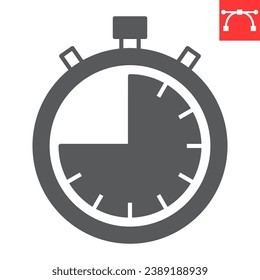 45 minutes timer stopwatch glyph icon, timer and deadline, stopwatch vector icon, vector graphics, editable stroke solid sign, eps 10.